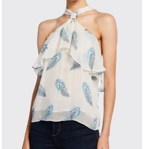 Ramy Brook Silk Metallic Print Halter-Neck Top